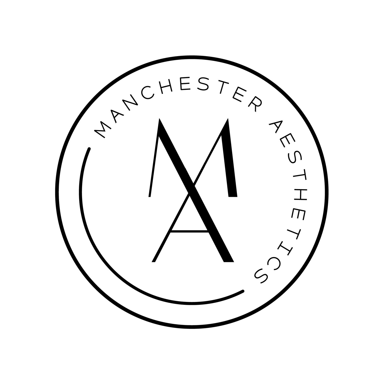 Manchester Aesthetics clinic logo displayed in a circular black and white design