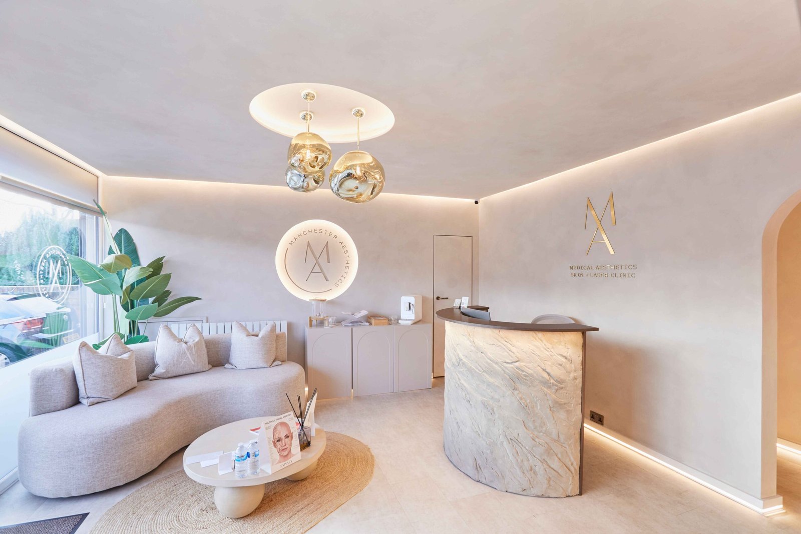 Clinic reception area Manchester Aesthetics with marble desk