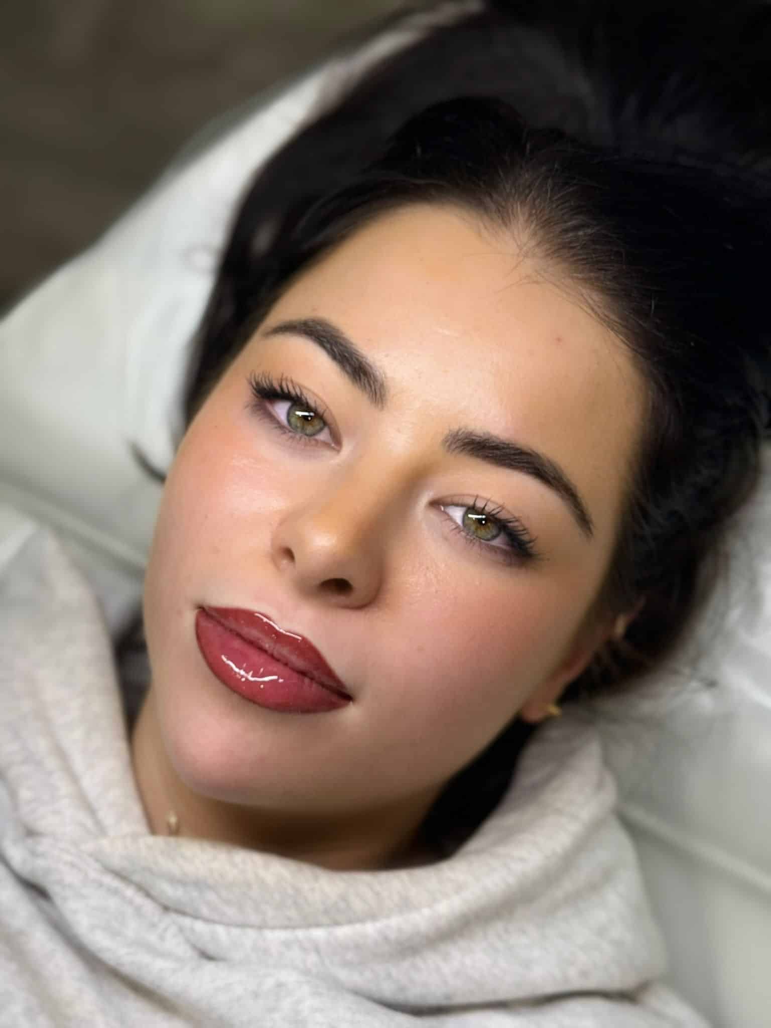 Lip blush treatment result close-up